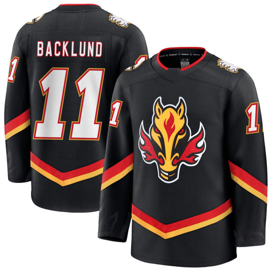 C.Flames #11 Mikael Backlund Player Fanatics Premium Black Hockey Jerseys