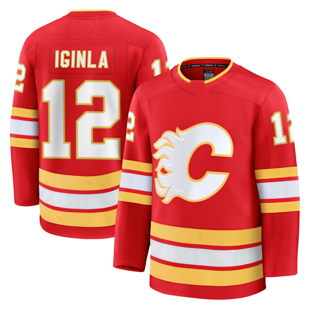 C.Flames #12 Jarome Iginla Player Fanatics Premium Red Hockey Jerseys