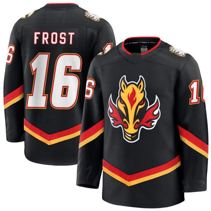 C.Flames #16 Morgan Frost Player Fanatics Premium Black Stitched Hockey Jerseys