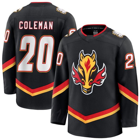 C.Flames #20 Blake Coleman Player Fanatics Premium Black Hockey Jerseys