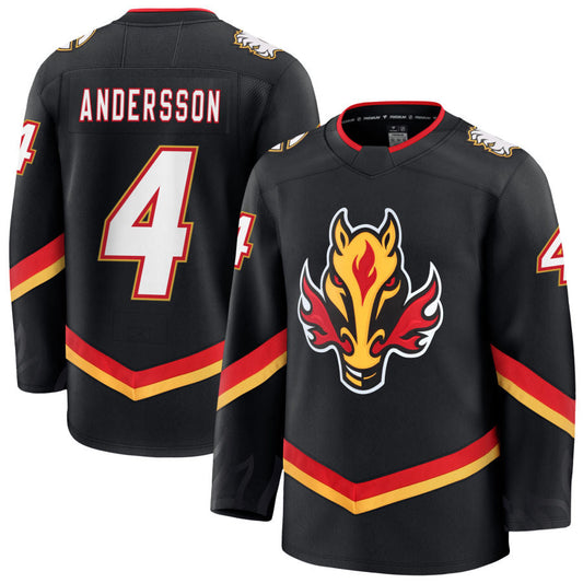 C.Flames #4 Rasmus Andersson Player Fanatics Premium Black Hockey Jerseys