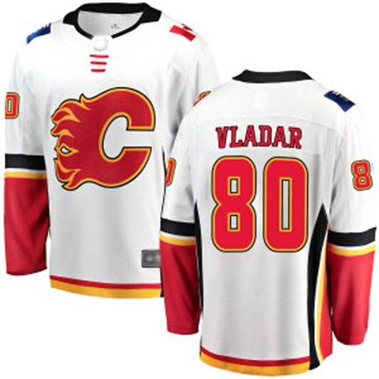 C.Flames #80 Daniel Vladar Player Fanatics Breakaway White Hockey Jerseys