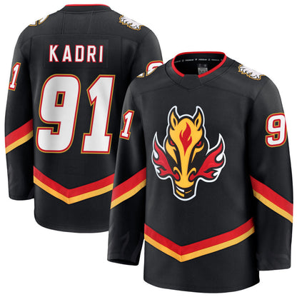 C.Flames #91 Nazem Kadri Player Fanatics Premium Black Hockey Jerseys