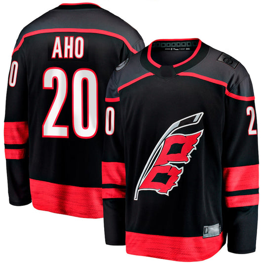 C.Hurricanes #20 Sebastian Aho Player Fanatics Home Breakaway Black Hockey Jerseys