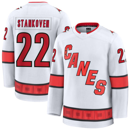 C.Hurricanes #22 Logan Stankoven Player Fanatics Away Premium White Hockey Jerseys