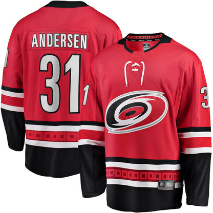 C.Hurricanes #31 Frederik Andersen Player Fanatics Alternate Breakaway Red Hockey  Jerseys