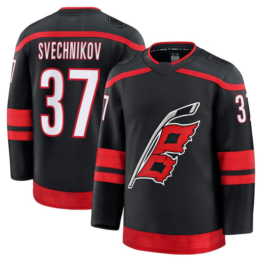 C.Hurricanes #37 Andrei Svechnikov Player Fanatics Home Premium Black Hockey Jerseys