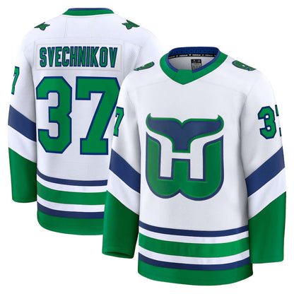 C.Hurricanes #37 Andrei Svechnikov Player Fanatics Throwback Premium White Hockey Jerseys