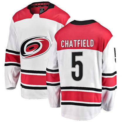 C.Hurricanes #5 Jalen Chatfield Player Fanatics White Away Breakaway Hockey Jerseys