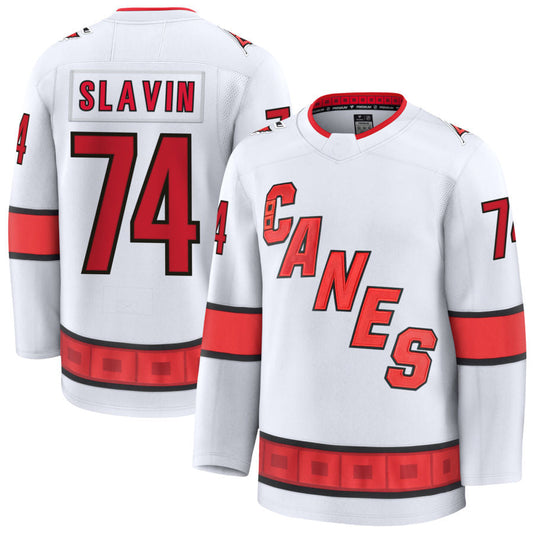 C.Hurricanes #74 Jaccob Slavin Player Fanatics Away Premium White Hockey Jerseys