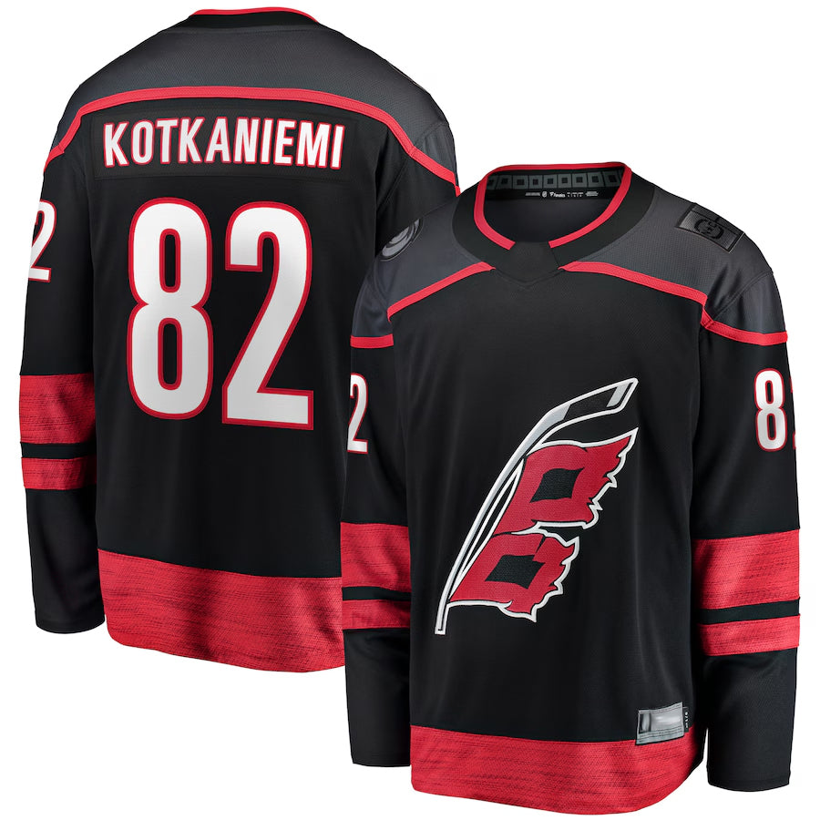 C.Hurricanes #82 Jesperi Kotkaniemi Player Fanatics Home Breakaway Black Hockey Jerseys
