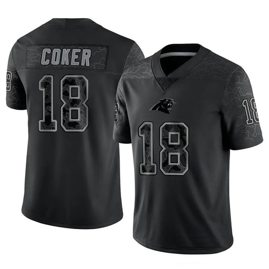 C.Panthers #18 Jalen Coker Player Black REFLECTIVE Limited Football Jerseys