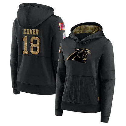 C.Panthers #18 Jalen Coker Player Black Salute to Service Limited Hoodies Football Jerseys