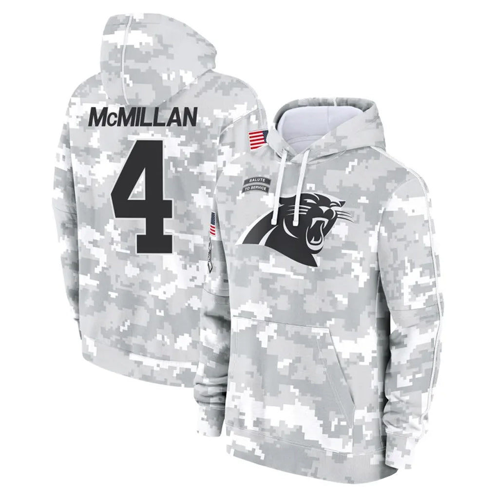 C.Panthers #4 Tetairoa McMillan Player Arctic Camo Salute to Service Limited Hoodies Football Jerseys