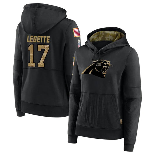 C.Panthers #17 Xavier Legette Player Black Salute to Service Hoodies Football Jerseys