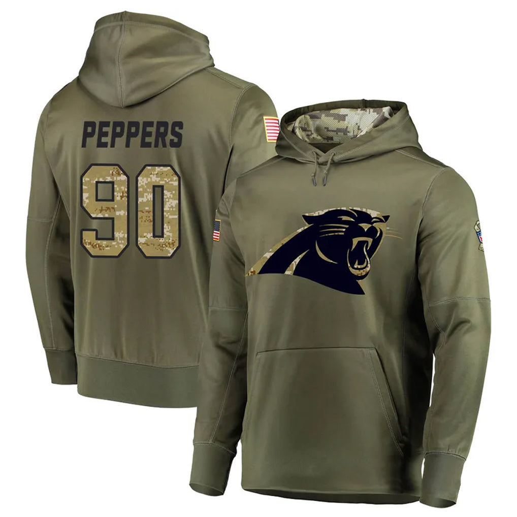 C.Panthers #90 Julius Peppers Player Olive Salute to Service Limited Hoodies Football Jerseys