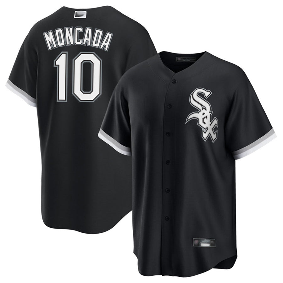C.White Sox #10 Yoan Moncada Player Black Replica Baseball Jerseys