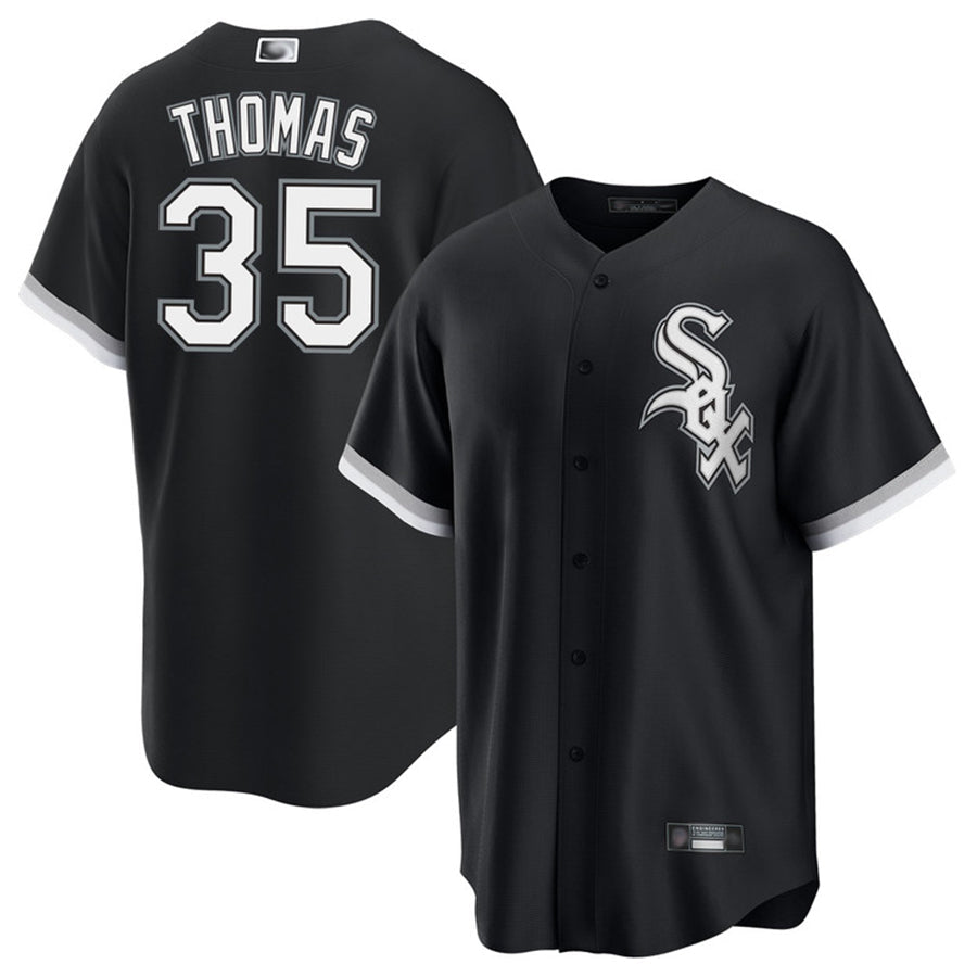 C.White Sox #35 Frank Thomas Player Black Replica Baseball Jerseys