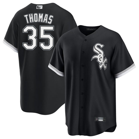 C.White Sox #35 Frank Thomas Player Black Replica Baseball Jerseys