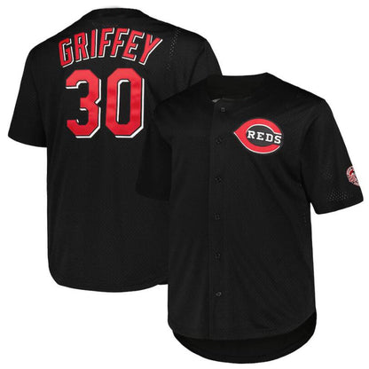 C.Reds #30 Ken Griffey Jr. Player Mitchell & Ness Black Big & Tall Cooperstown Collection Batting Practice Replica Baseball Jerseys