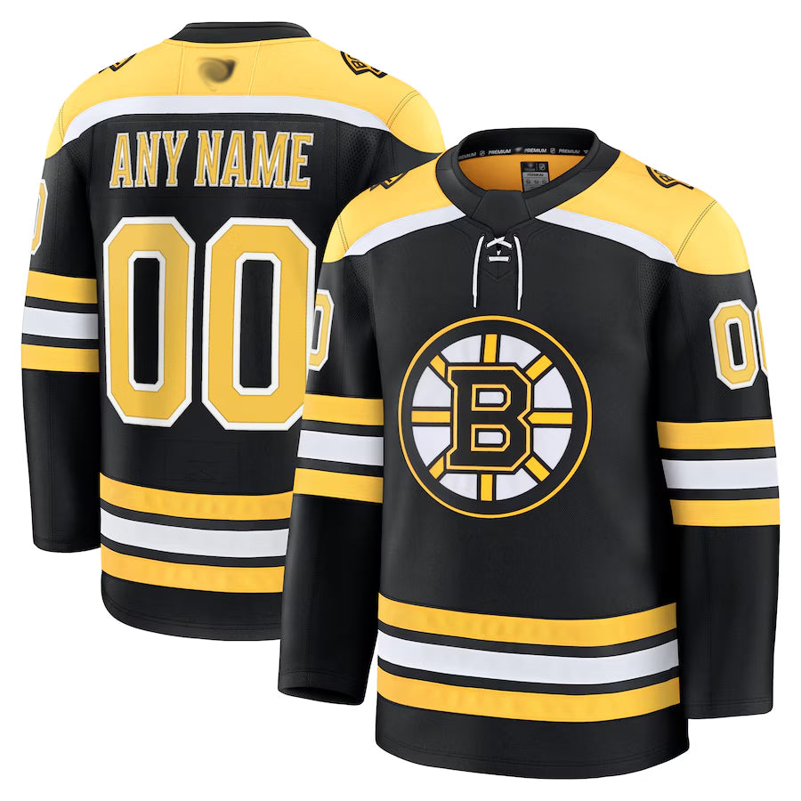 Custom B.Bruins Fanatics Home Premium Black Hockey Jerseys