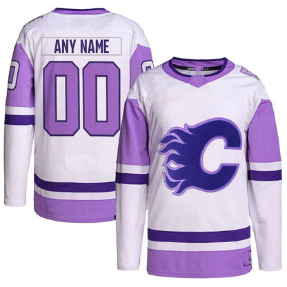 Custom C.Flames Fights Cancer White Stitched Hockey Jerseys