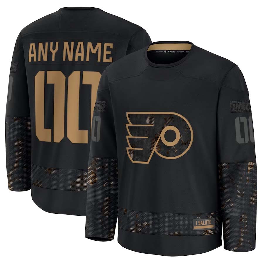 Custom P.Flyers Fanatics Long Sleeve Game Jersey - Black Stitched American Hockey Jerseys