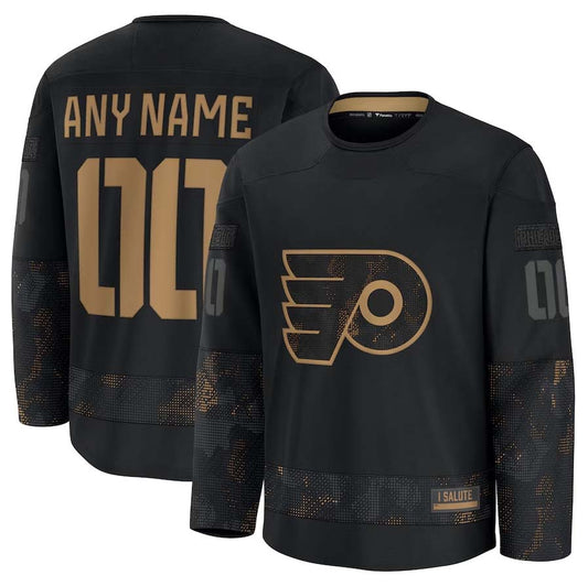 Custom P.Flyers Fanatics Long Sleeve Game Jersey - Black Stitched American Hockey Jerseys