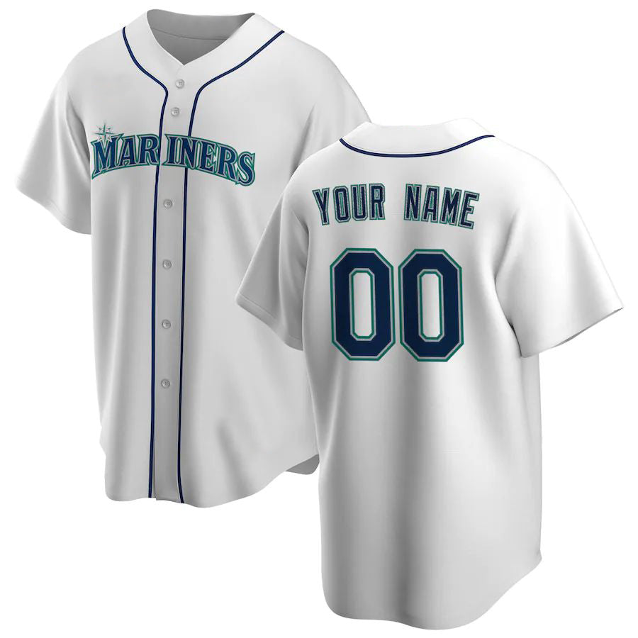 Custom S.Mariners White Home Replica Team Baseball Jerseys