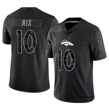 D.Broncos #10 Bo Nix Player Black RFLCTV Limited Football Jerseys