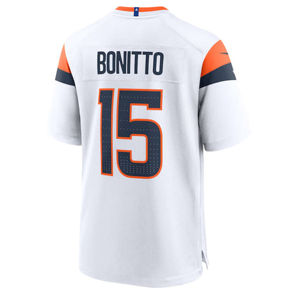 D.Broncos #15 Nik Bonitto Player White Home Game Football Jerseys