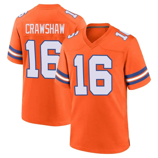 D.Broncos #16 Jeremy Crawshaw Player Orange Collection Throwback Football Jerseys