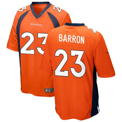 D.Broncos #23 Jahdae Barron Player Orange Game Football Jerseys