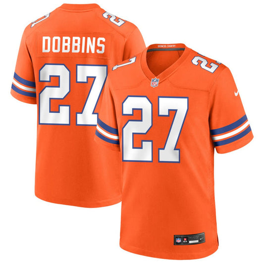 D.Broncos #27 J.K. Dobbins Player Orange Throwback Game Football Jerseys