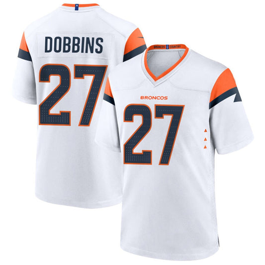 D.Broncos #27 J.K. Dobbins Player White Home Game Football Jerseys