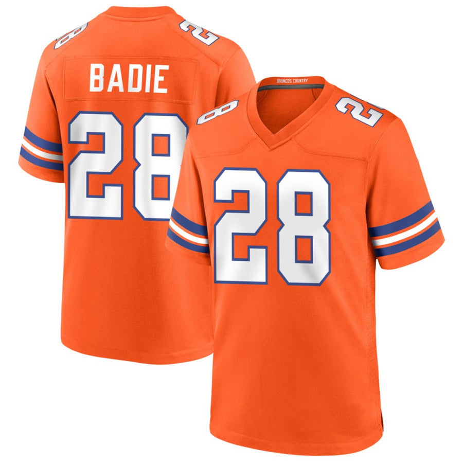 D.Broncos #28 Tyler Badie Player Orange Collection Throwback Game Football Jerseys