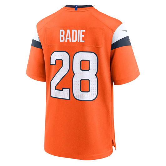 D.Broncos #28 Tyler Badie Player Orange Home Game Football Jerseys