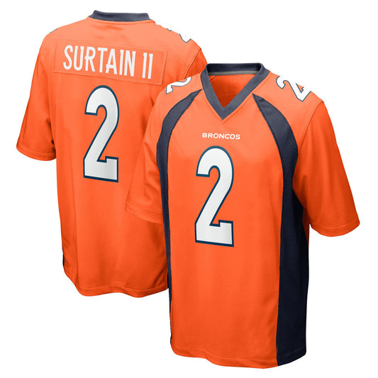 D.Broncos #2 Patrick Surtain II Player Orange Home Game Football Jerseys