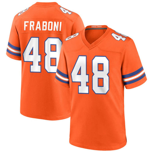 D.Broncos #48 Mitchell Fraboni Player Orange Collection Throwback Game Football Jerseys