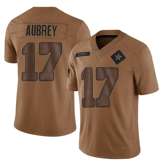 D.Cowboys #17 Brandon Aubrey Player Salute To Service Limited Brown Football Jerseys