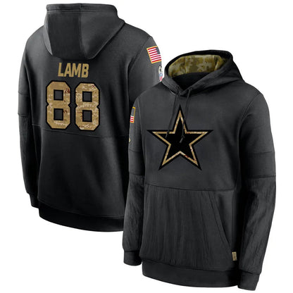 D.Cowboys #88 CeeDee Lamb Player Black Salute to Service Pullover Hoodie Game Football Jerseys