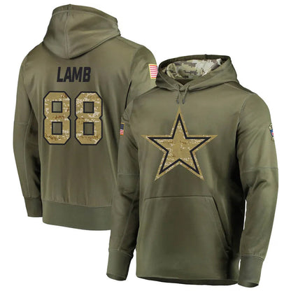 D.Cowboys #88 CeeDee Lamb Player Salute to Service Pullover Hoodie Game Football Jerseys