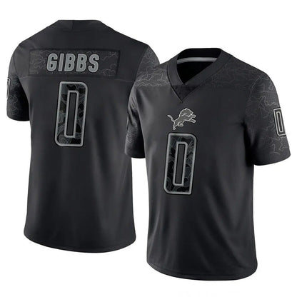 D.Lions #0 Jahmyr Gibbs Player Black REFLECTIVE Limited Football Jerseys