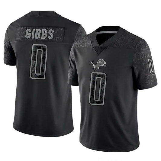 D.Lions #0 Jahmyr Gibbs Player Black REFLECTIVE Limited Football Jerseys
