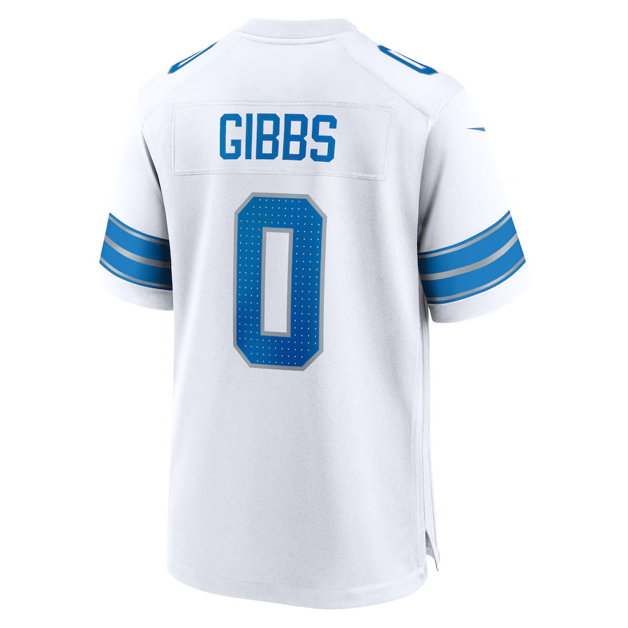 D.Lions #0 Jahmyr Gibbs Player White Home Game Football Jerseys