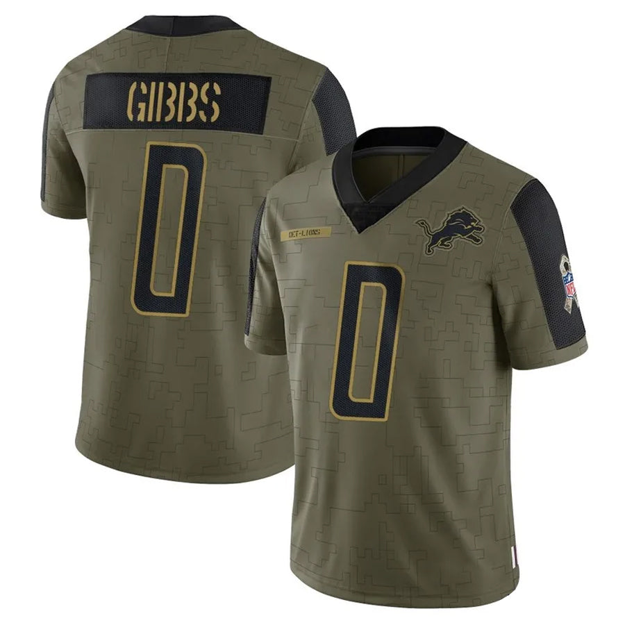 D.Lions #0 Jahmyr Gibbs Player Salute To Service Olive Football Jerseys
