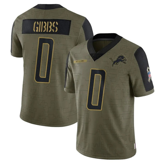 D.Lions #0 Jahmyr Gibbs Player Salute To Service Olive Football Jerseys