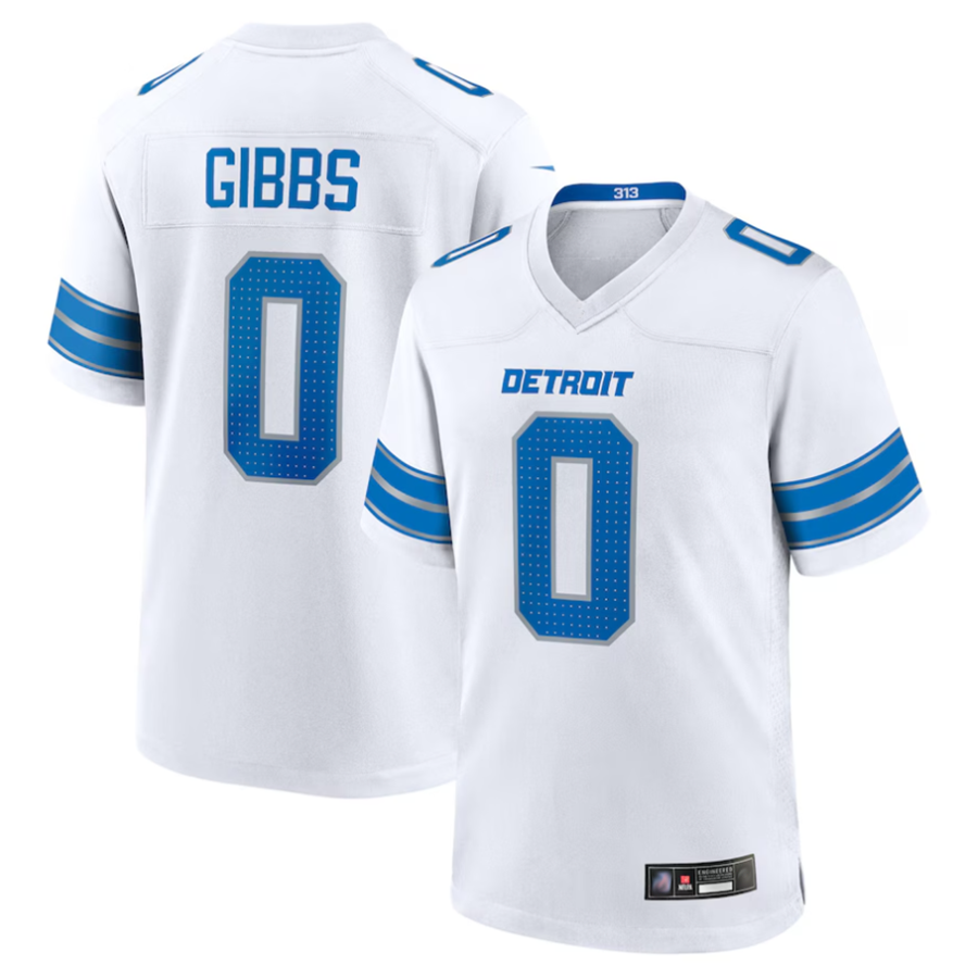 D.Lions #0 Jahmyr Gibbs Player White Home Game Football Jerseys