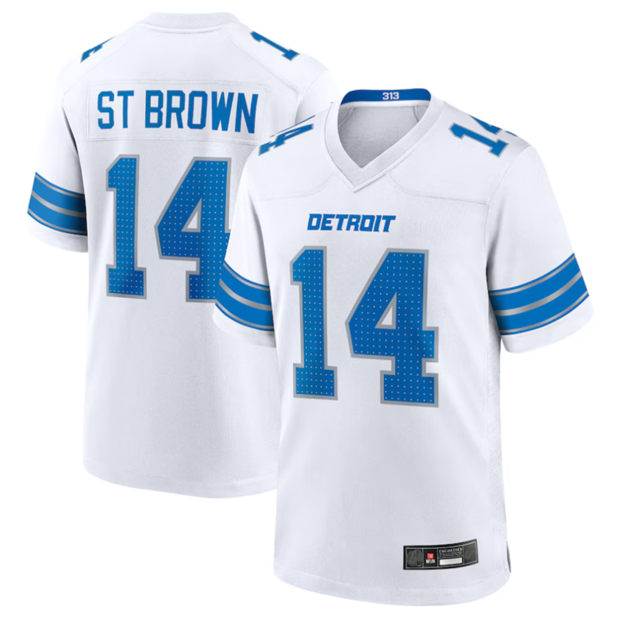 D.Lions #14 Amon-Ra St. Brown Player White Game Football Jerseys