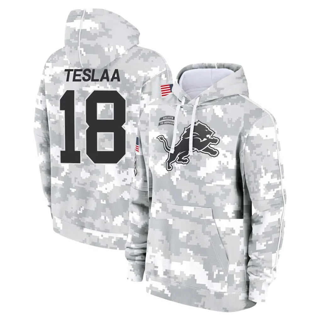 D.Lions #18 Isaac TeSlaa Player Salute to Service Hoodies Football Jerseys